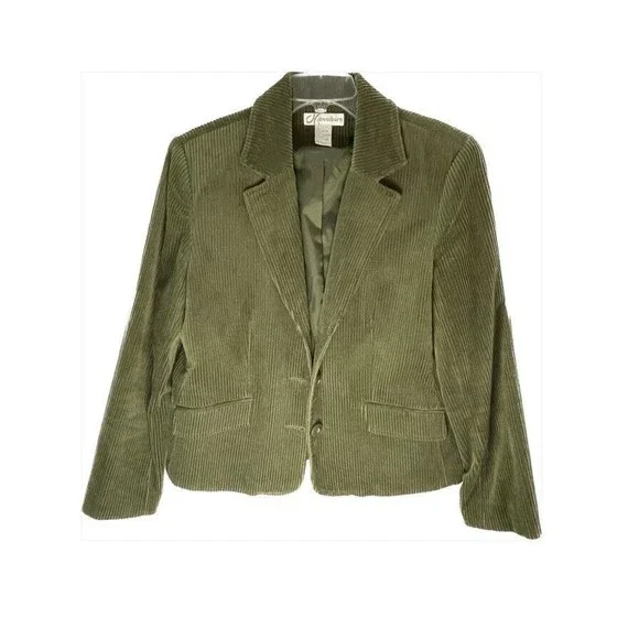 Dressbarn Jacket Womens Large Green Corduory Button Up Blazer Pockets Lined - Picture 1 of 3